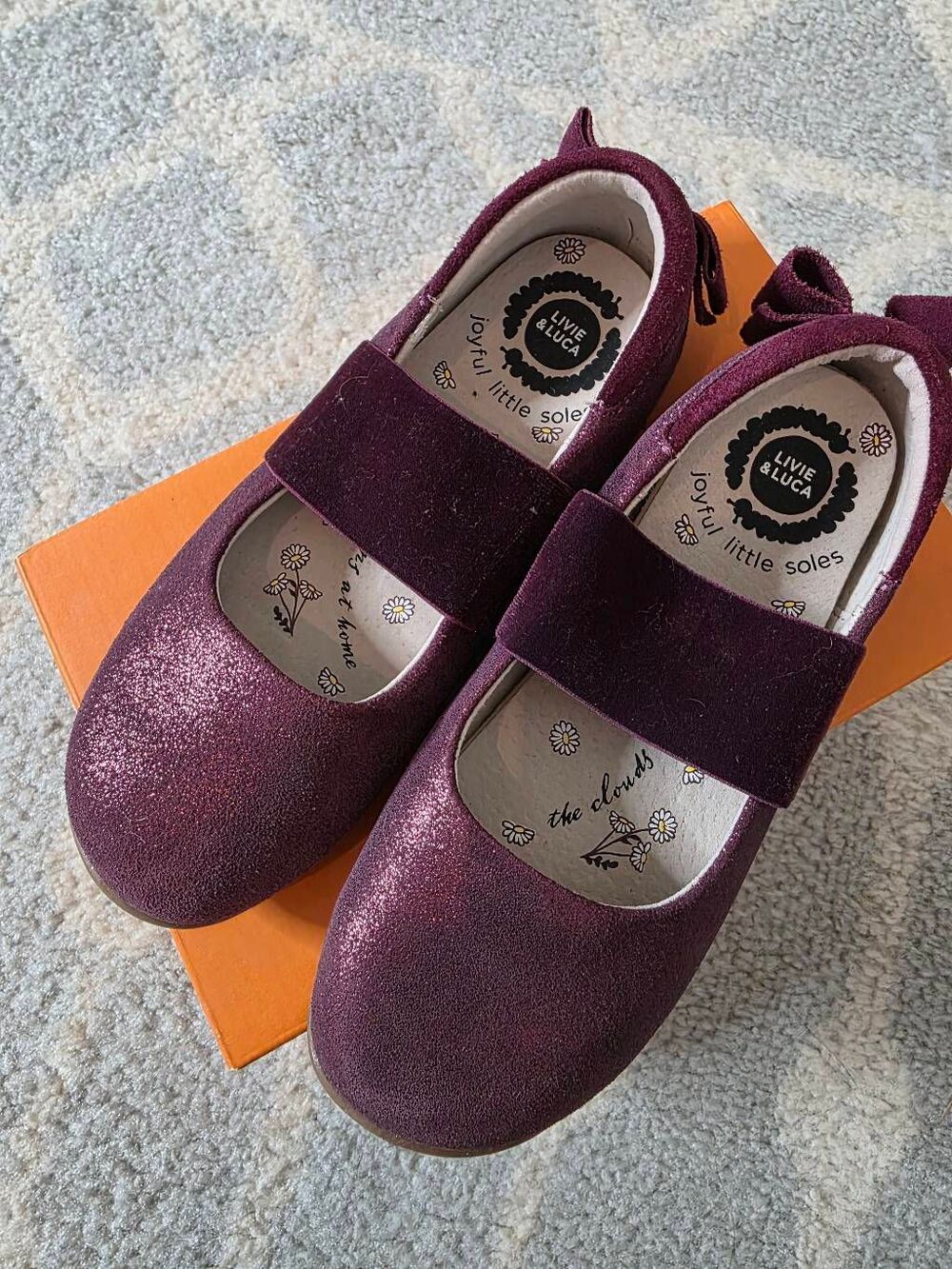 Livie & Luca Sz 12 Aria Ballet Bows Flat Burgundy Shimmer Suede Shoes